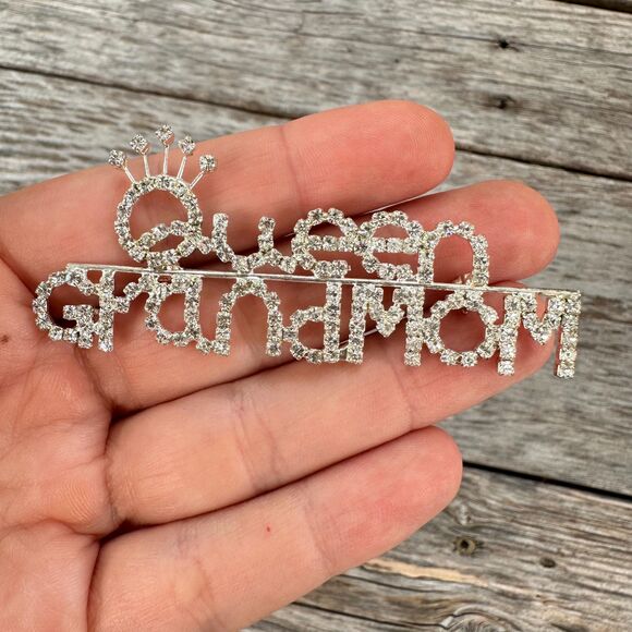 Vintage Jewelry Grandma Bling Grandma Brooch Queen Grandma Rhinestone Pin Brooch - Picture 1 of 3